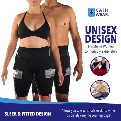 CathWear ™ Unisex Catheter Underwear Compatible with Foley, Nephrostomy, Suprapubic, and Biliary Catheters. Holds (2) 600ml Leg Bags (White, Black, Nude)